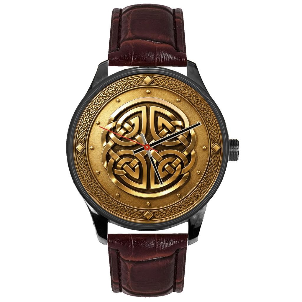 CELTIC CROSS GOLDEN METALLIC DIAL LARGE 44mm SOLID BRASS COLLECTIBLE DRESS WATCH