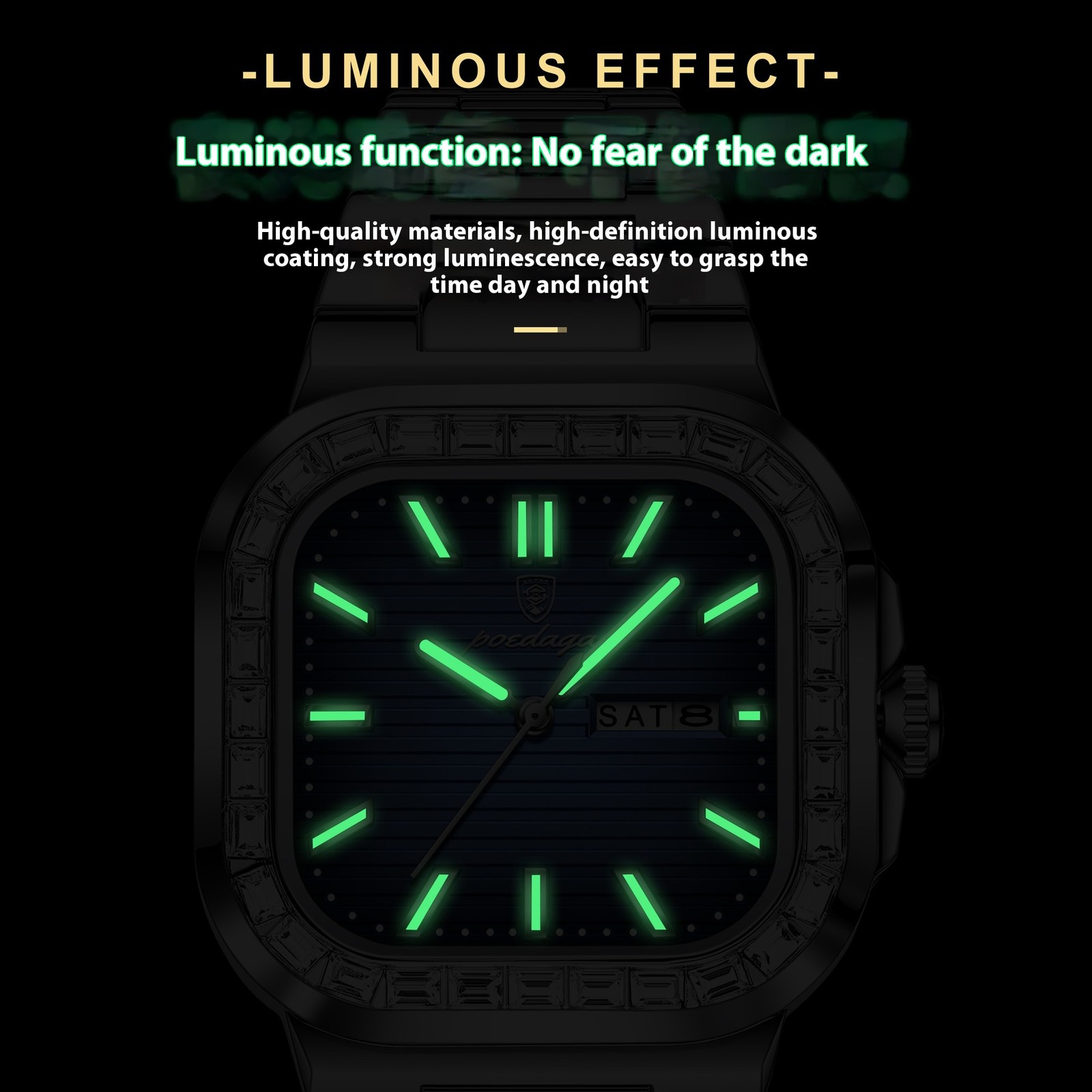 POEDAGAR Men Business Watch Stainless Steel Day Date Luminous Waterproof Quartz