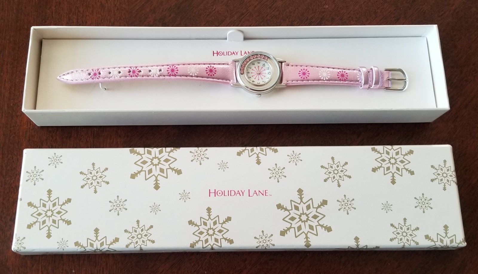Holiday Lane Silver Tone Watch Floating Crystals Faux Leather 5.5″-6.5″ New Bat