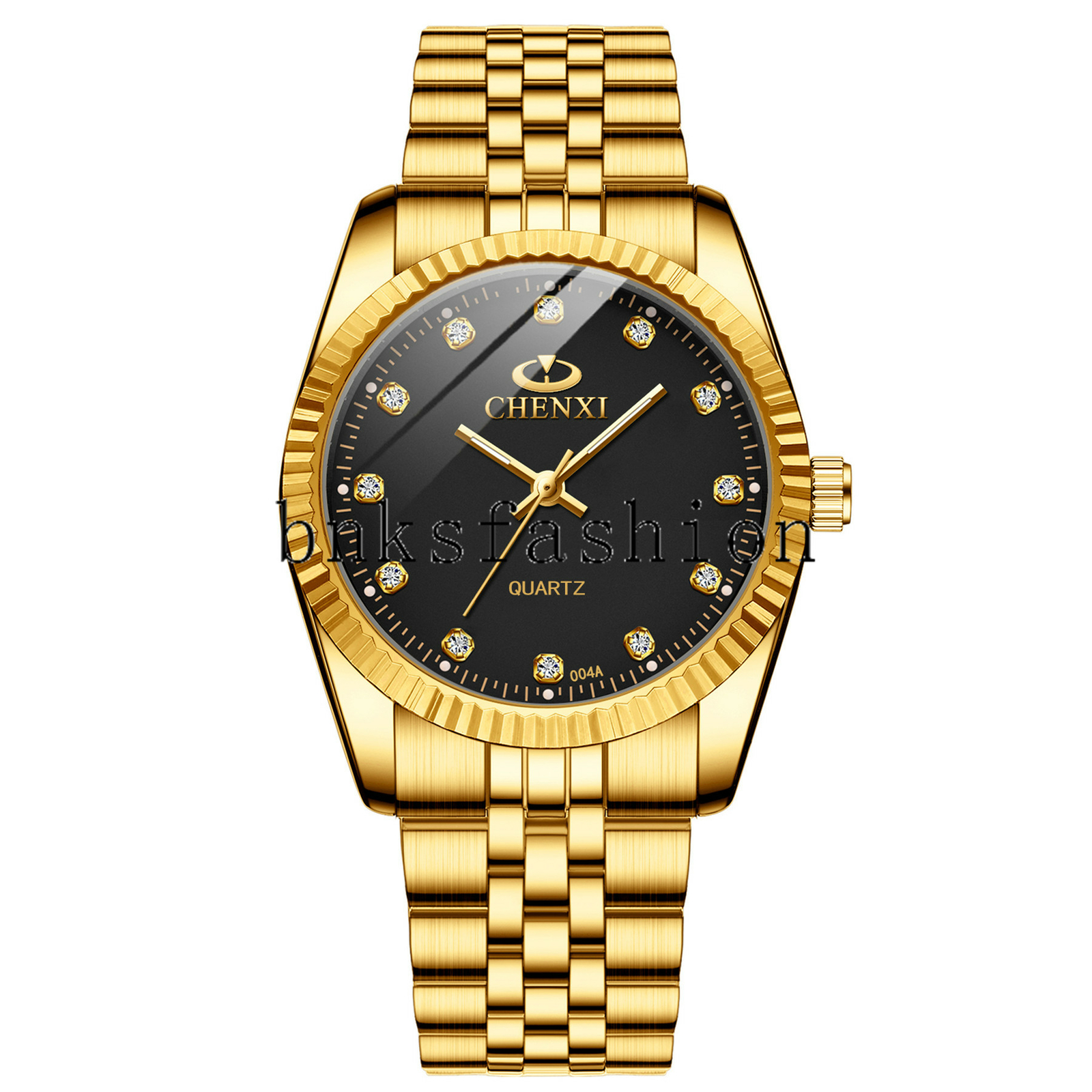 Mens Women Luxury Gold Tone Stainless Steel Black/Green Dial Quartz Wrist Watch