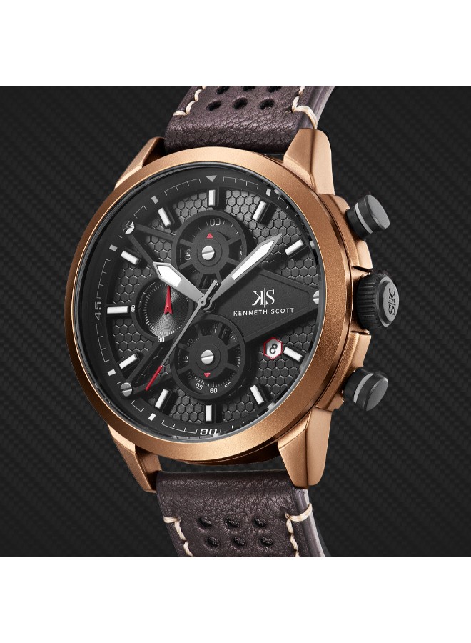 Kenneth Scott Men’s Chronograph Watch | Black Dial, 45mm, 30 m (3 ATM)