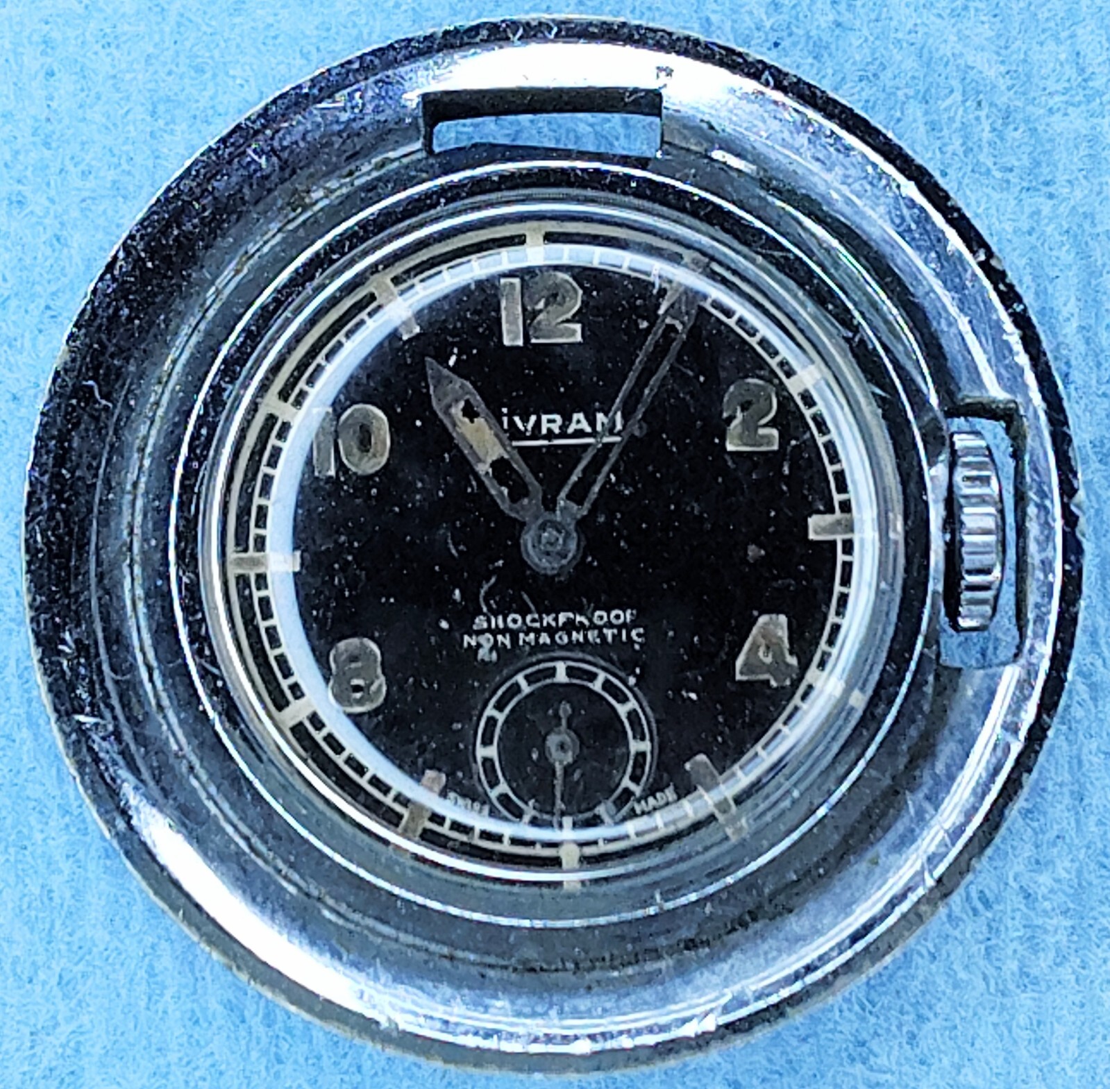 C1214 men Vintage Nivram Military Art Deco UFO Manual Old Pocket Watch Parts lot