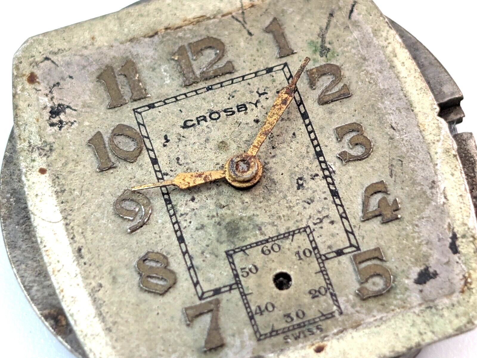 Vintage CROSBY Everbrite Watch Company Art Deco Men’s 25mm Movement PARTS REPAIR