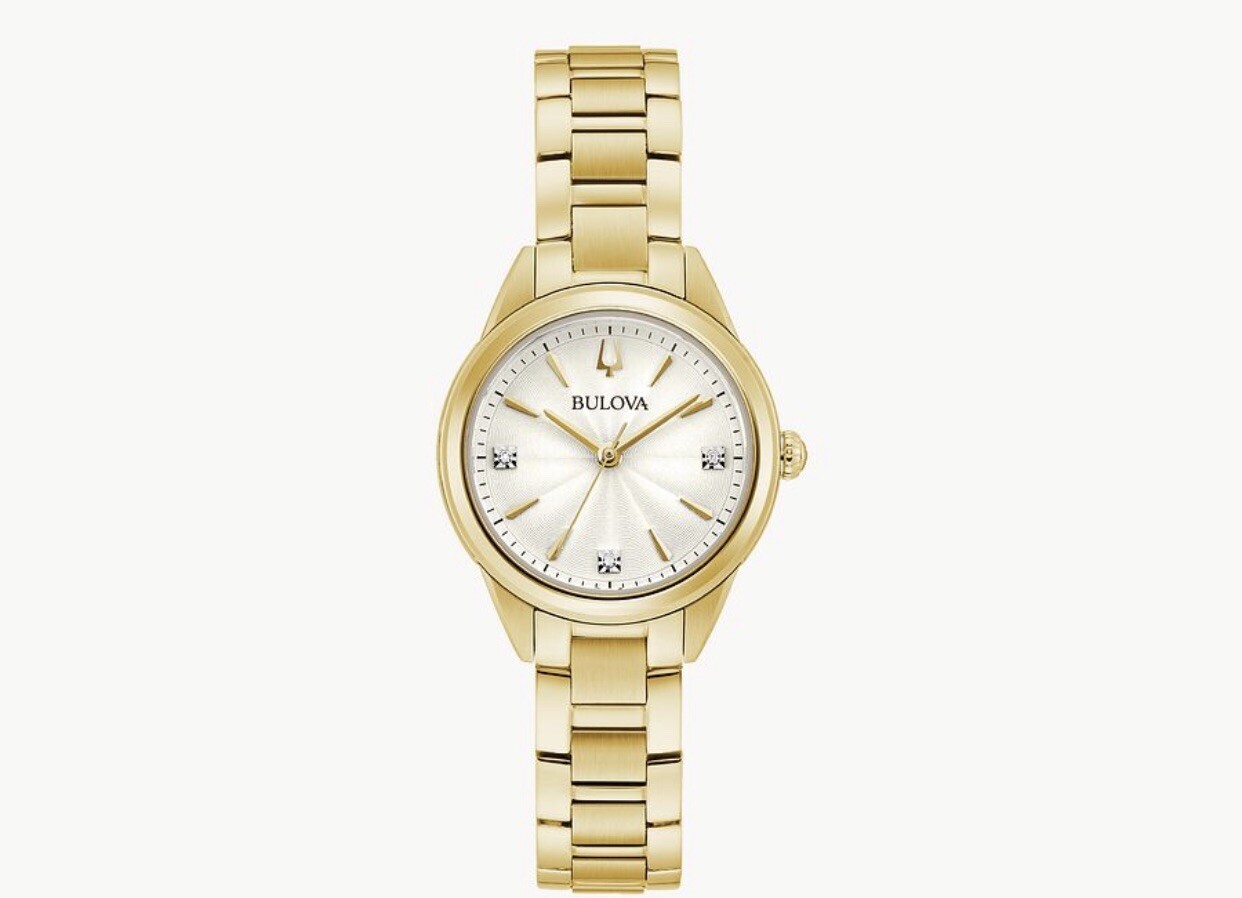 Bulova Women’s Watch Sutton Diamond Silver Tone Dial Yellow Gold Bracelet 97P150
