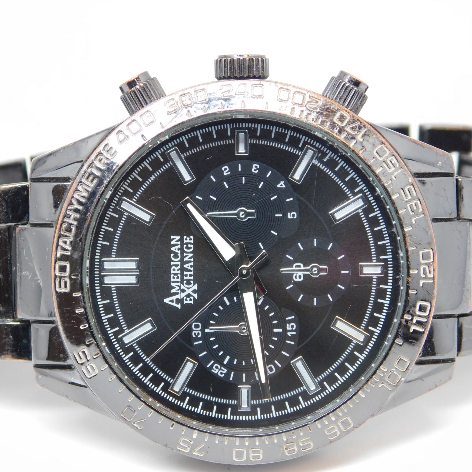 American Exchange 9796 Tachymeter Quartz Men’s Watch Sz. 8 1/4″ New Battery