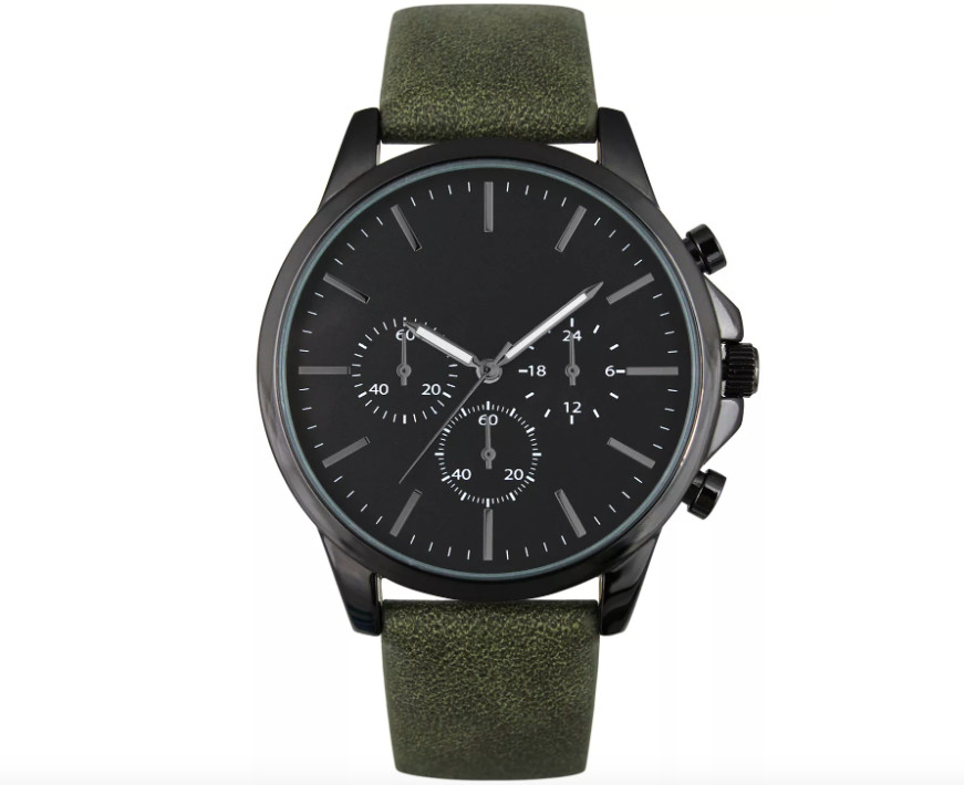 NEW INC INTERNATIONAL I.N.C MEN’S QUARTZ WATCH GREEN FAUX LEATHER STRAP 42MM NIB
