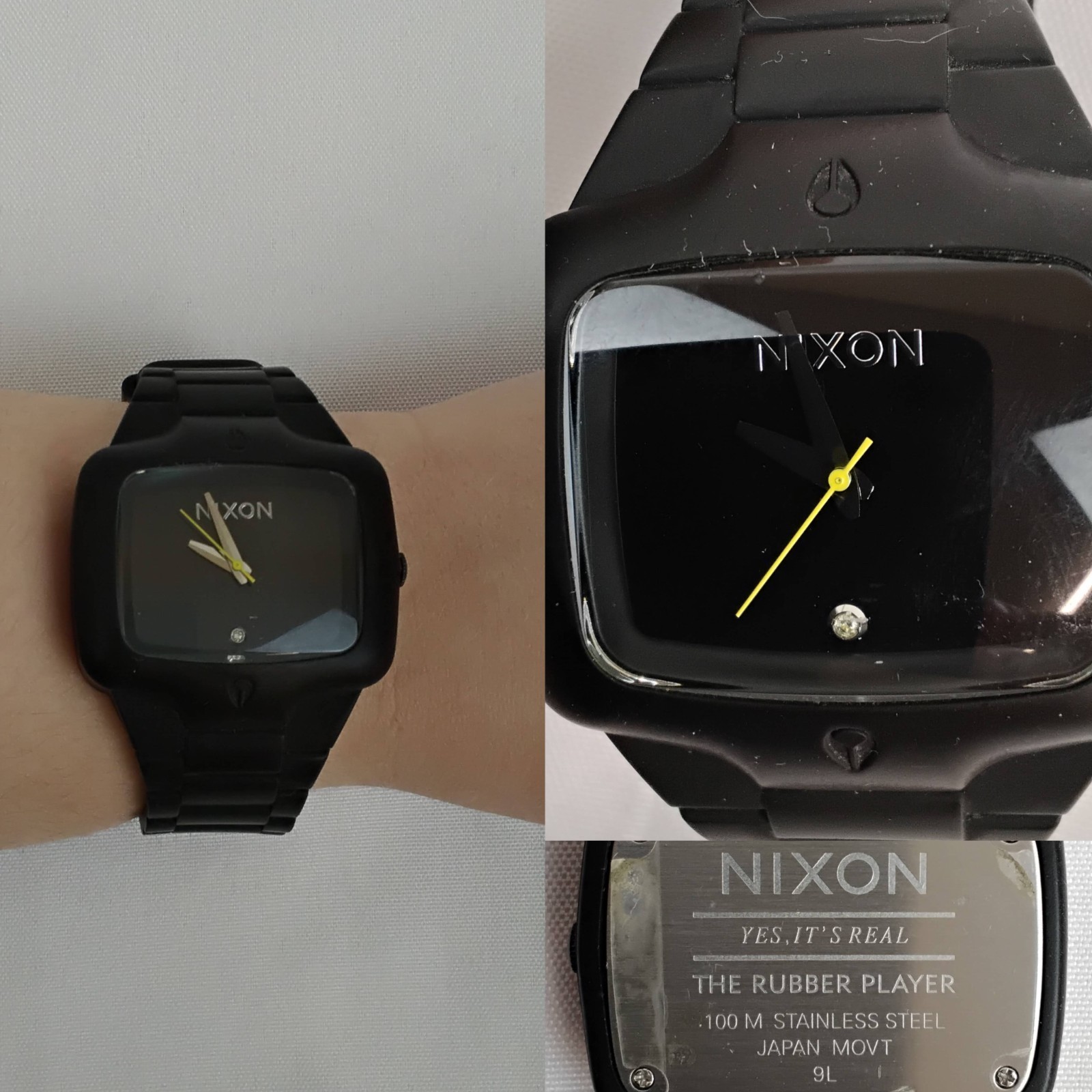 Nixon the Rubber Player Rectangle Sports Watch Black Band Working #J5323
