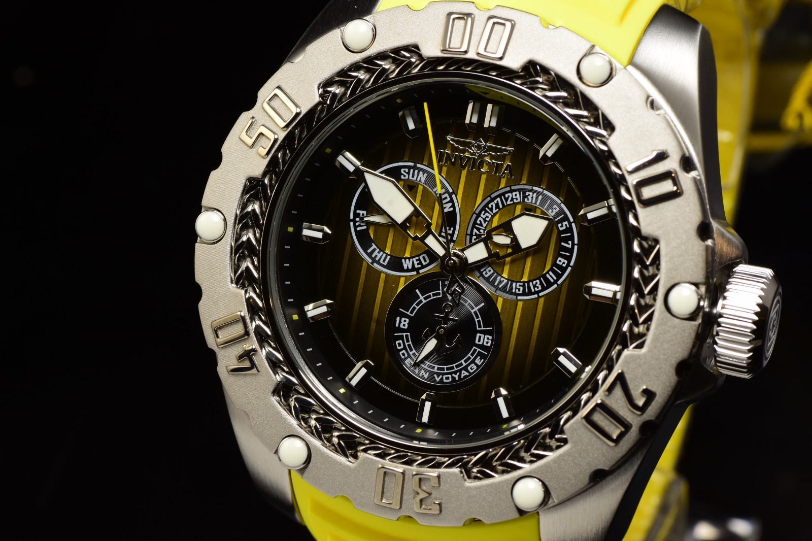 Invicta Men’s Explorer 52mm Quartz Yellow/Black Dial SS Yellow Tone Strap Watch
