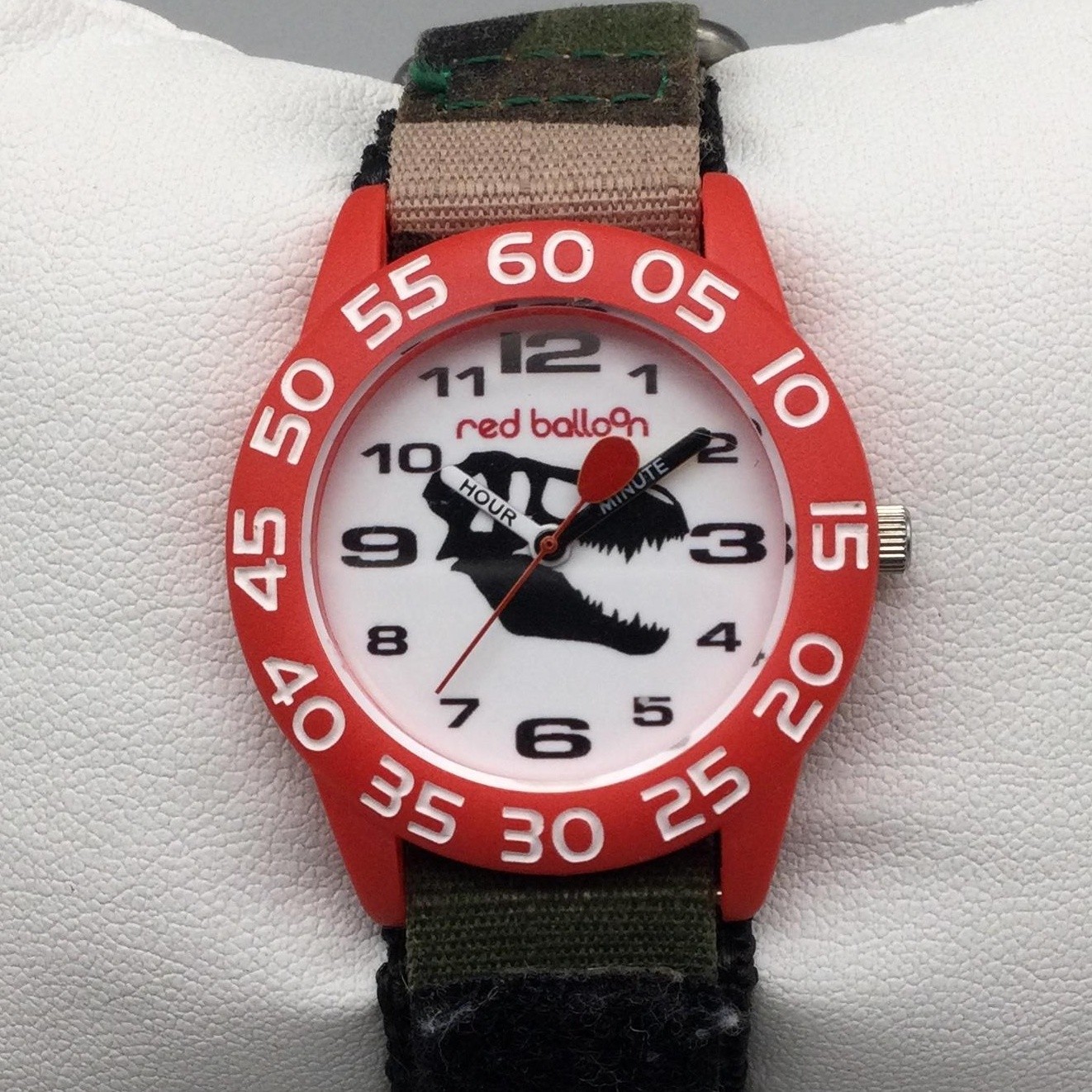RedBalloon Kids Watch 32mm Red Bezel Camo Time Teller Dino Sport New Battery