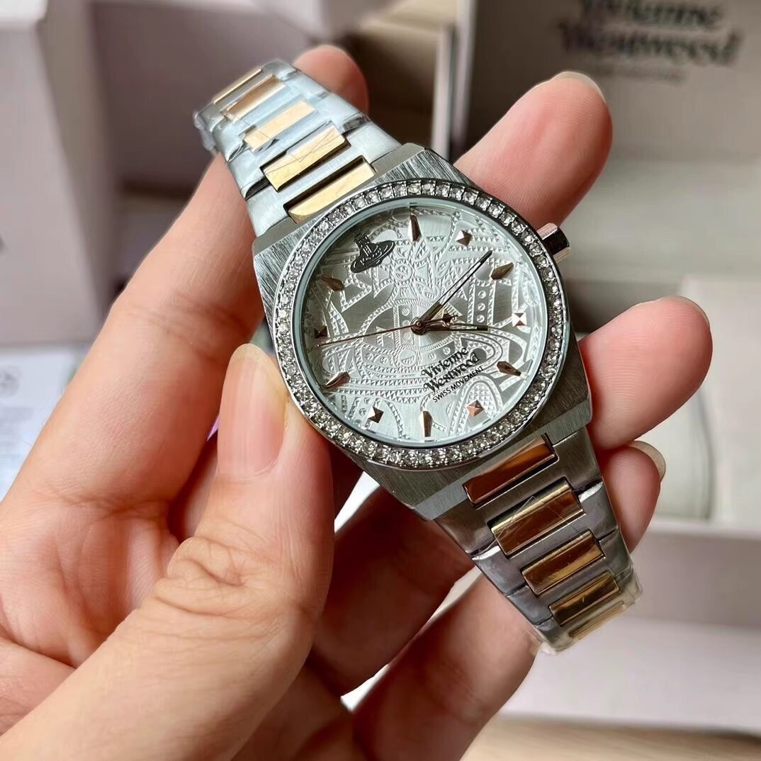 Vivienne Embossed White Dial Diamond Inlaid Watch Quartz Women’s Watch