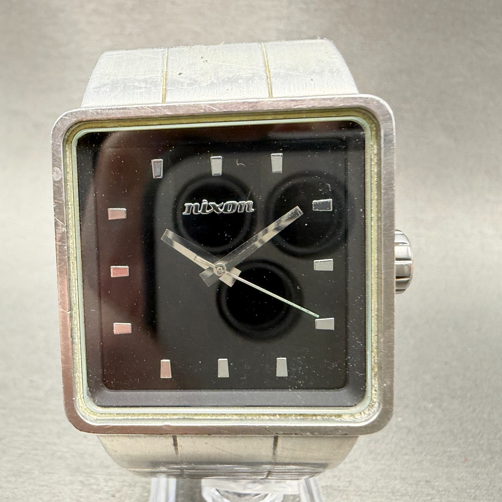 Nixon Quarto Watch Men 36mm Black Dial Steel Rectangle Bracelet New Battery