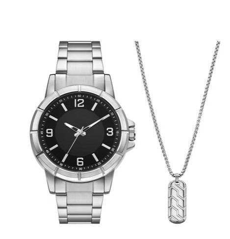Folio Adult Men’s Stainless Steel Silver 45mm 2pc Wristwatch Watch Set New
