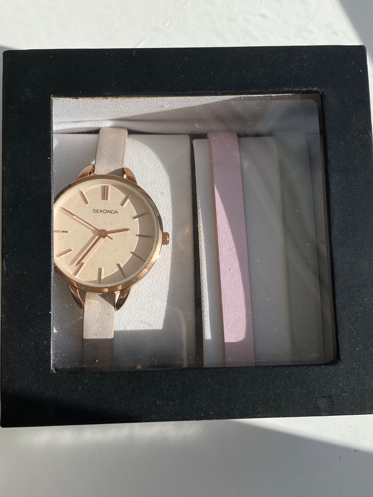 Sekonda Rose Gold Copper Ladies Watch Gift Set Beige Pink and Grey Straps