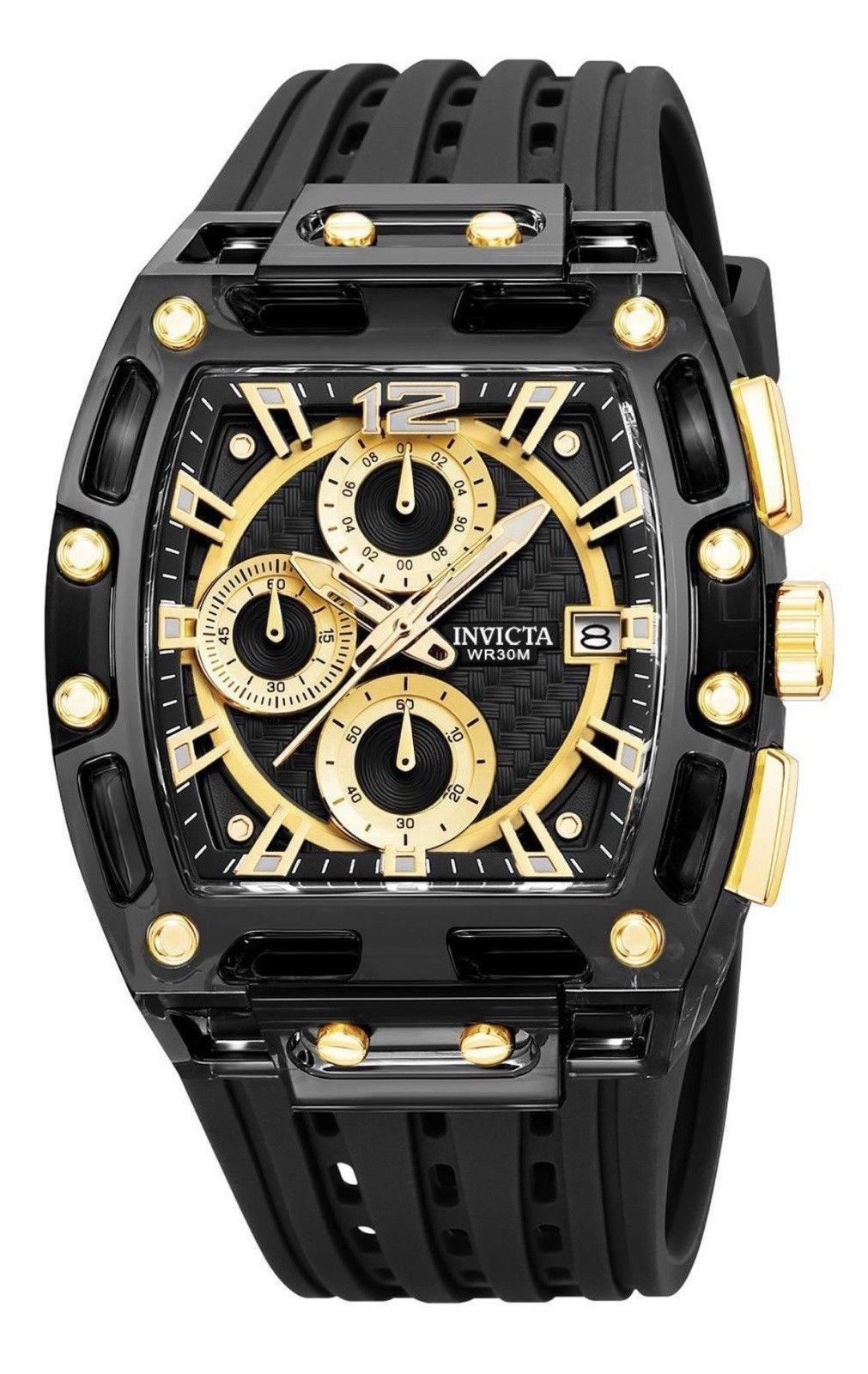 Invicta S1 Rally Men 42mm Black Tone Case Black+Gold Metal Dial Quartz 🔥