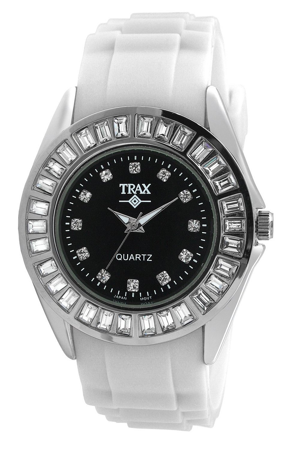 Women’s Rox White Rubber Black Dial Crystal Bezel Watch by Trax