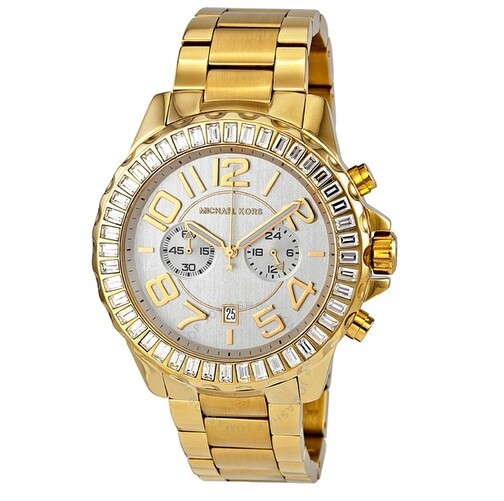 MICHAEL KORS ROX GOLD TONE BAGUETTE CRYSTAL,GEM STONE,BRACELET WATCH-MK5591