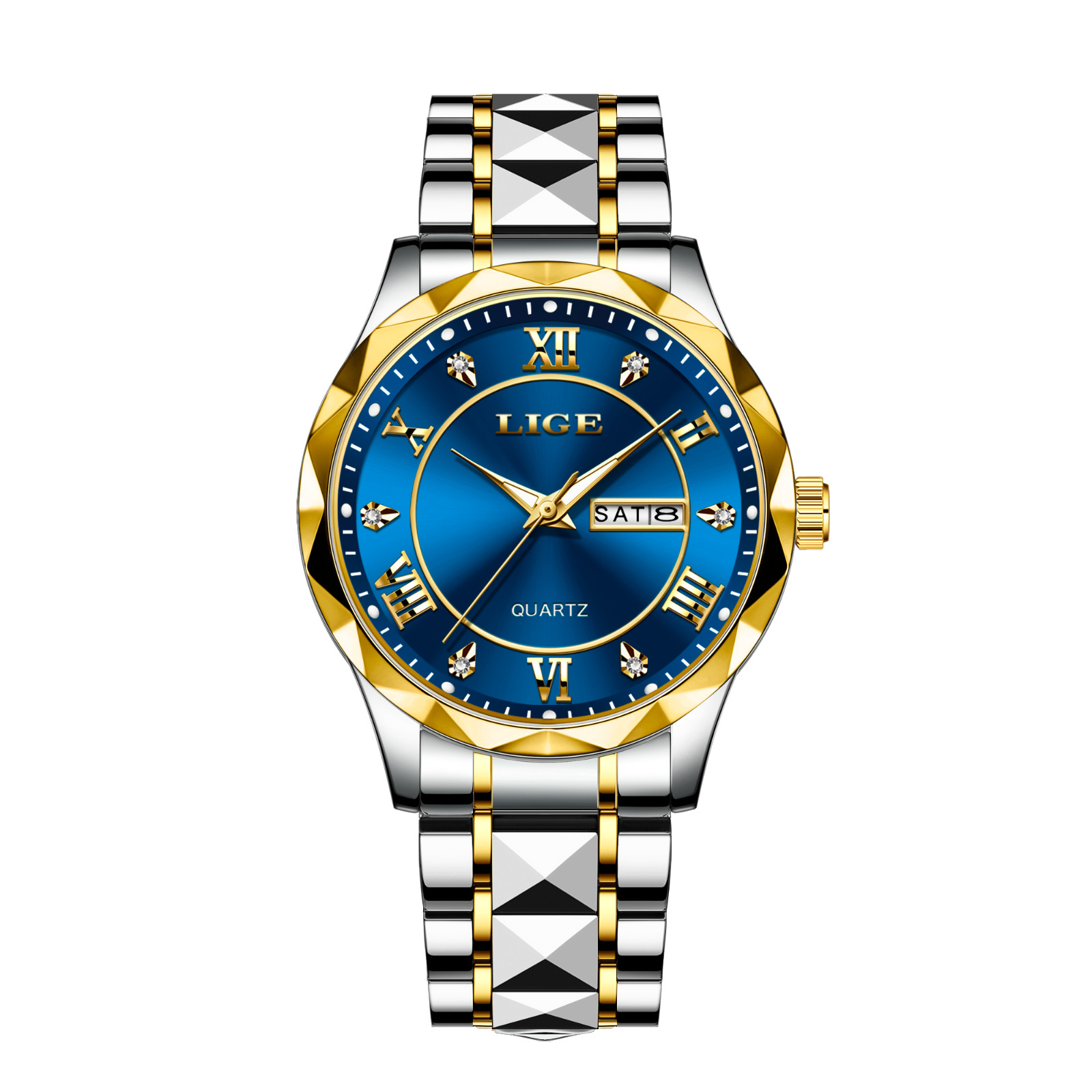LIGE Men Watch Stainless Steel Date Waterproof Luminous Quartz Wristwatch Gift