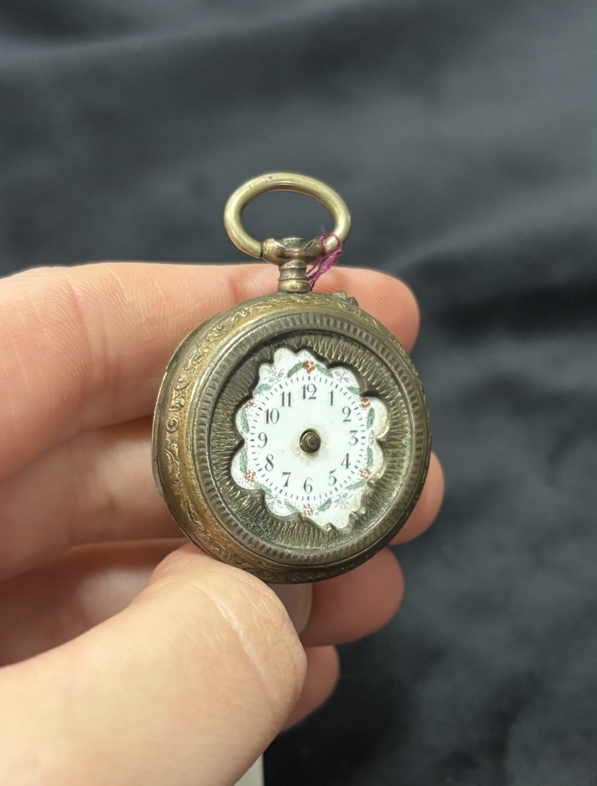 Antique Remontoir Cylinder Painted ladies Pocket watch as for for parts