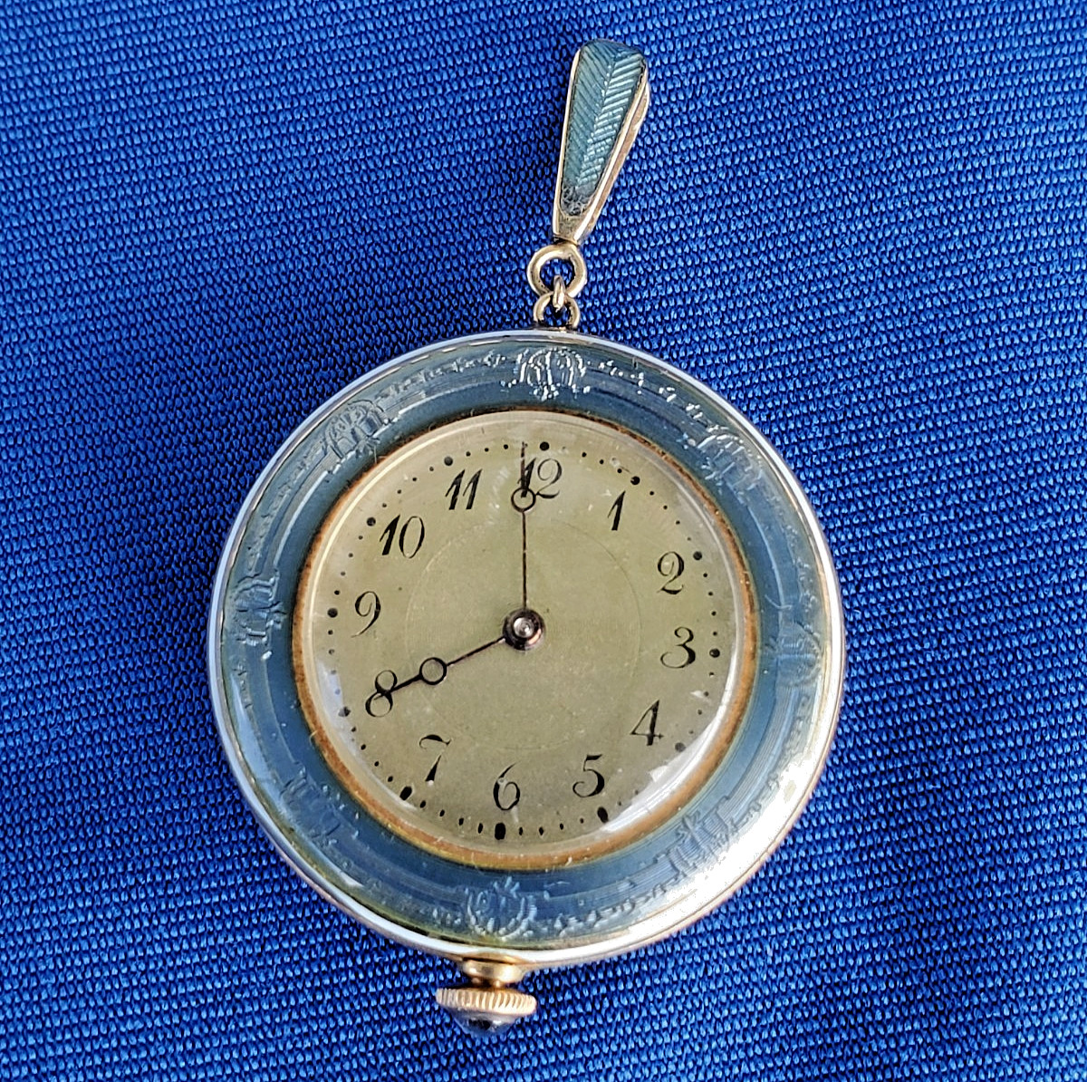 RARE FIND Original 14K Gold LONGINES GUILLOCHE ENAMEL PENDANT WATCH 26 MM 17 GR.