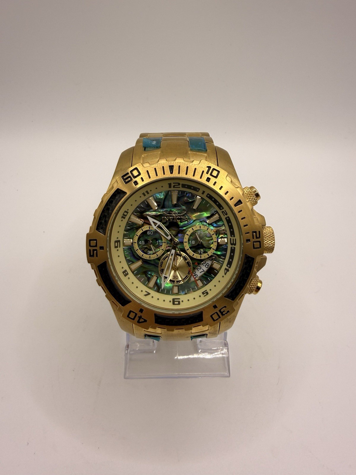 Invicta Pro Diver Scuba 25094 Gold 51mm Abalone Chronograph Watch Needs Battery