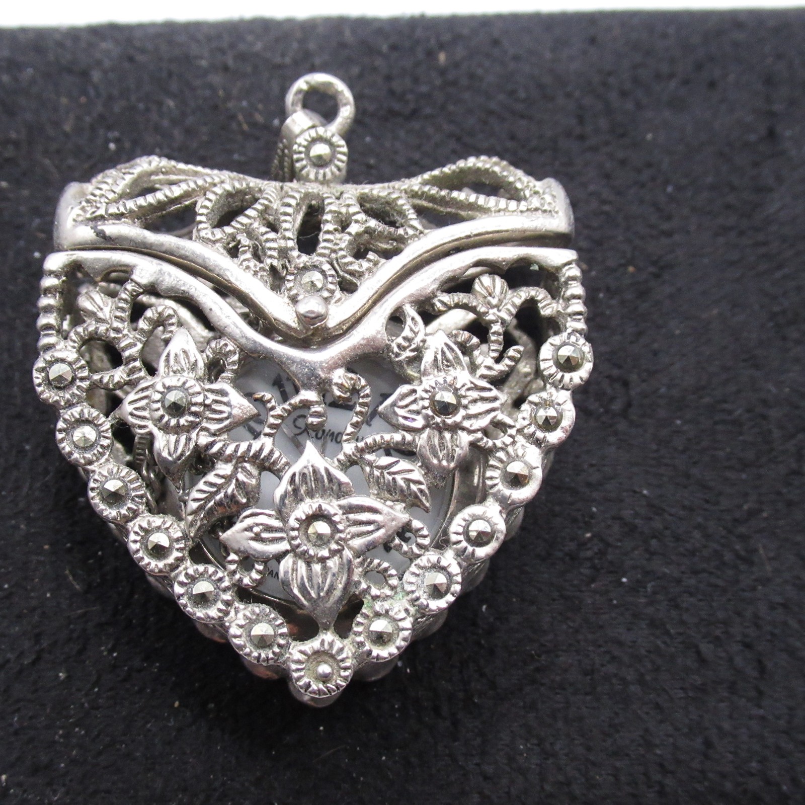 Vintage Style Heart Locket Pendant Watch with Marcasite Accents, Xanadu Quartz