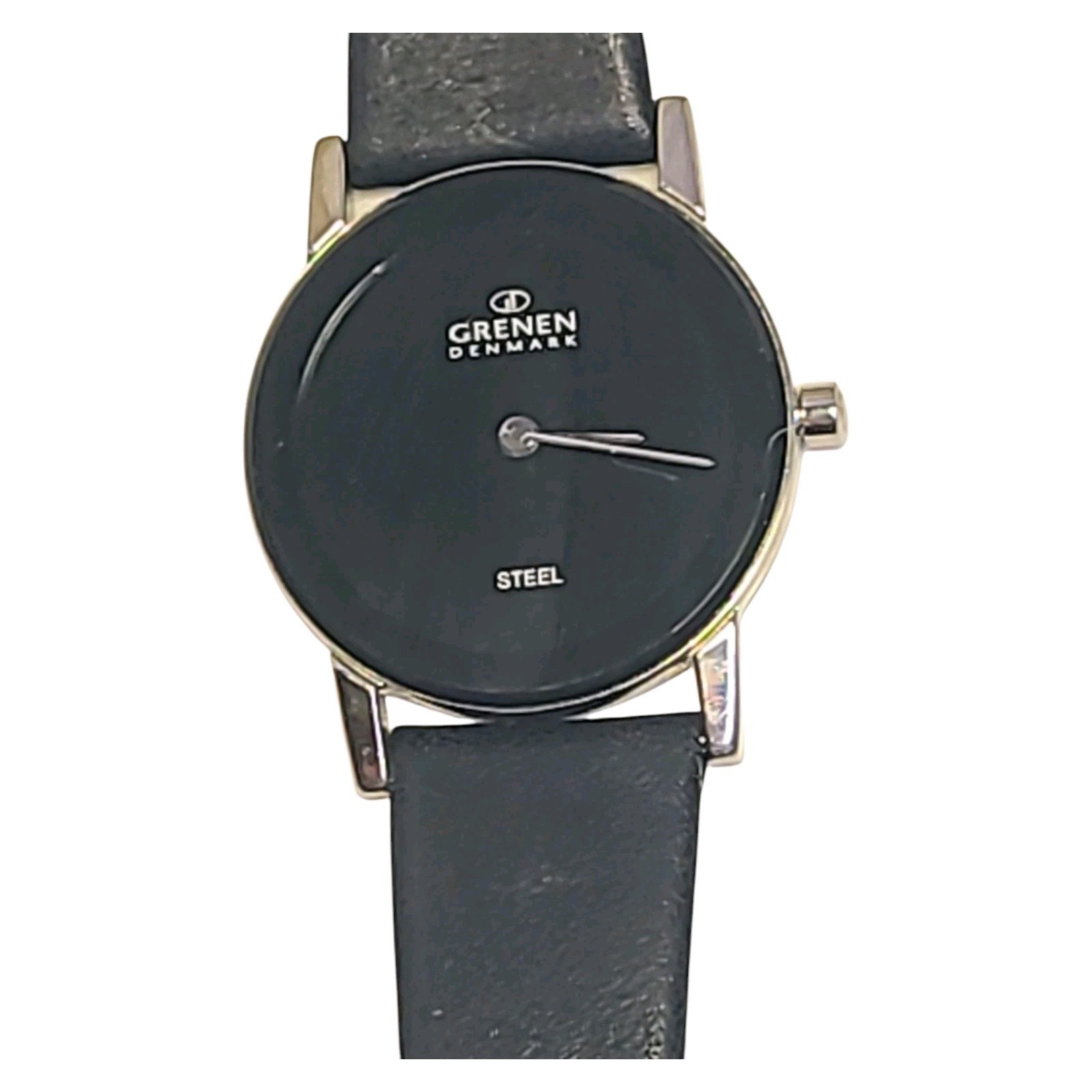 Grenen Denmark Ladies Black & Steel Wristwatch L-22SSLBB-Leather *Needs Battery