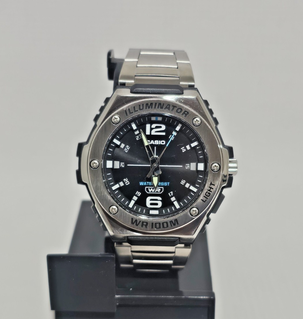 Casio 5577 MWA-100H Black Men’s Stainless Steel Metal 100 Meter WR Illuminator