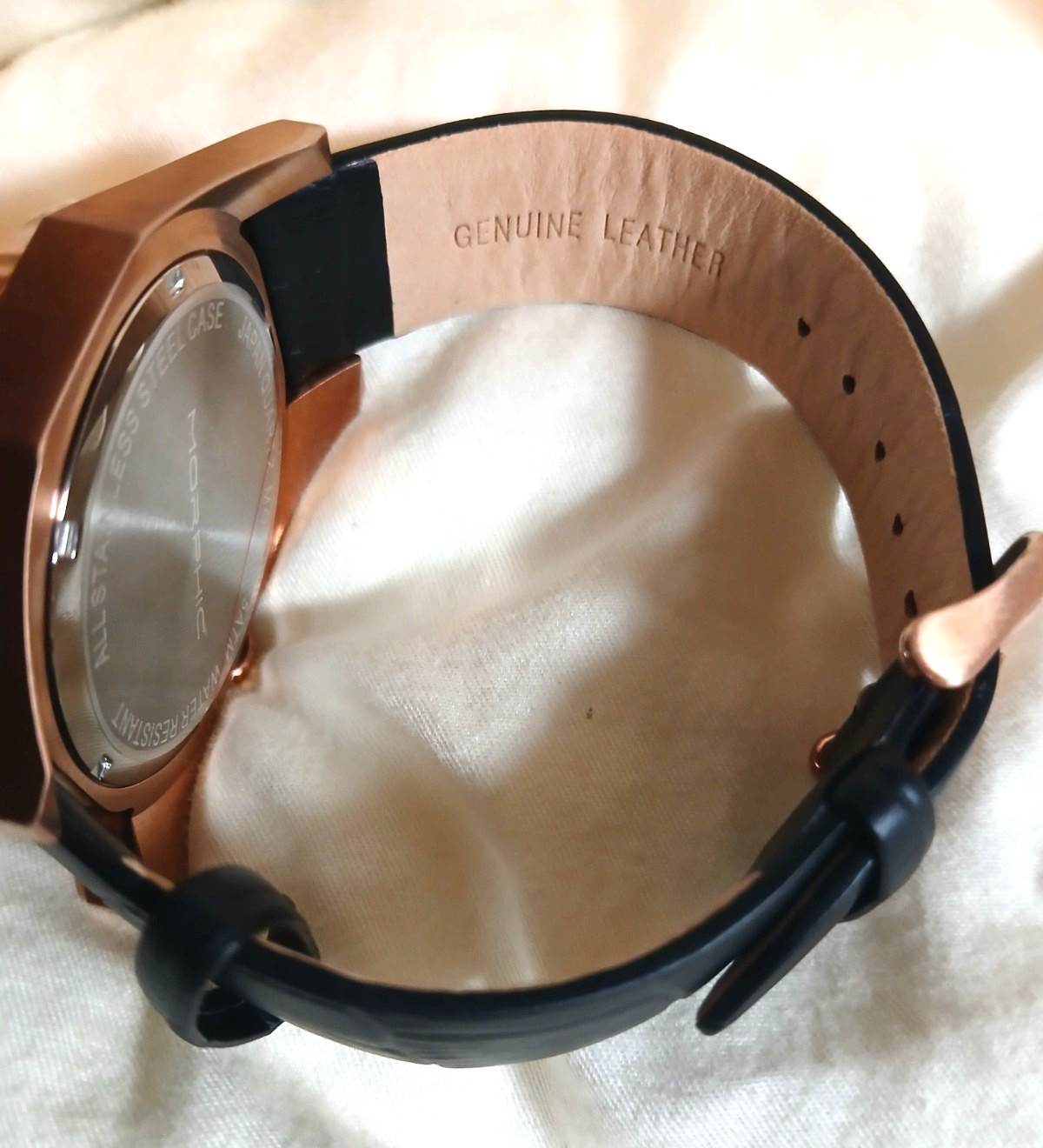 Morphic M46 Series Leather-Band Men’s Watch – Black/Rose Gold