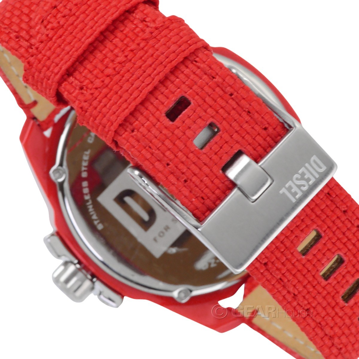 DIESEL Baby Chief Mens Solar Powered Watch, Red Dial, Canvas Textile Logo Band