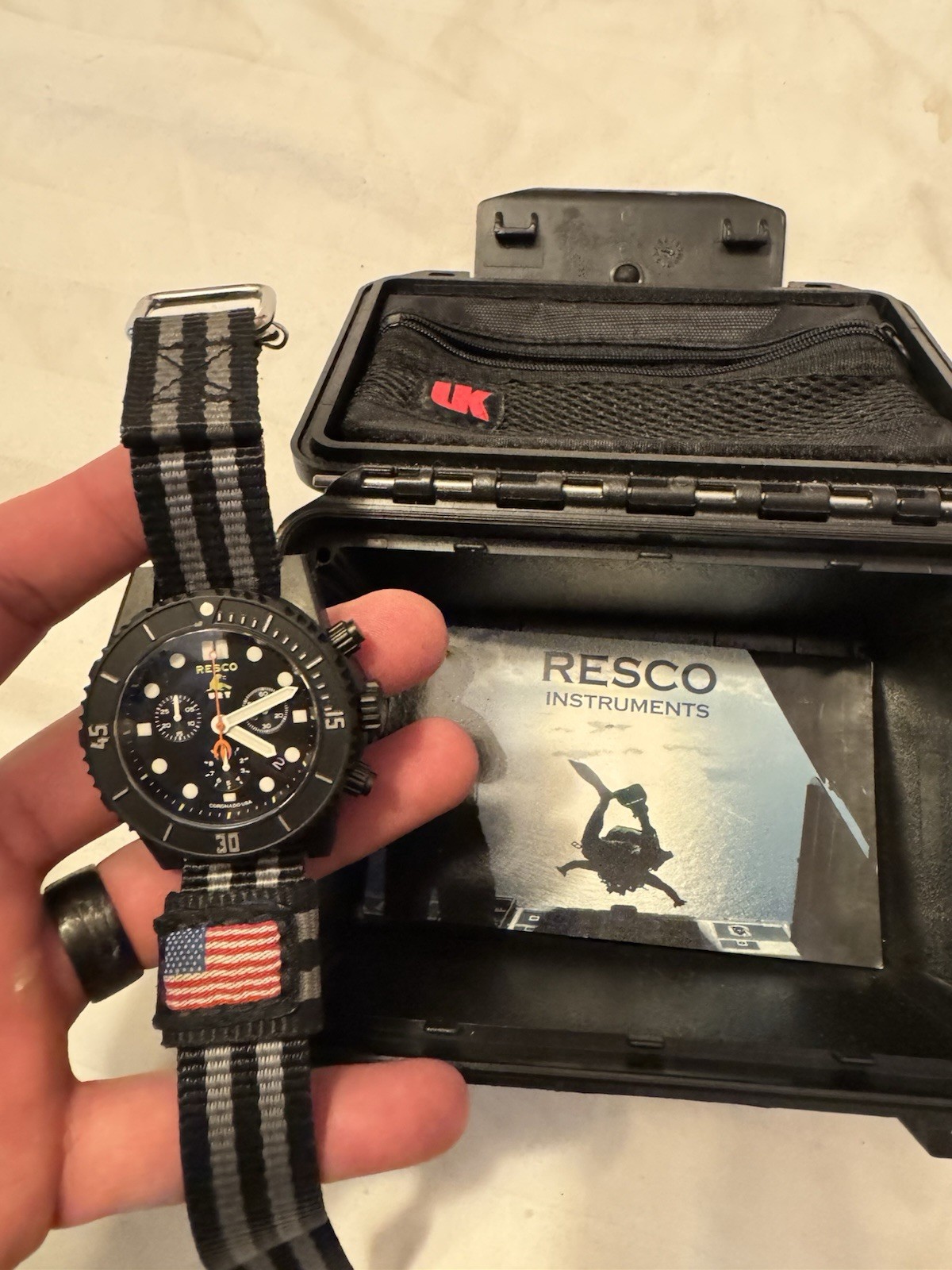 RESCO Manus Diver 300m Quartz Chronograph Date Black Dial NATO Strap w/ Box