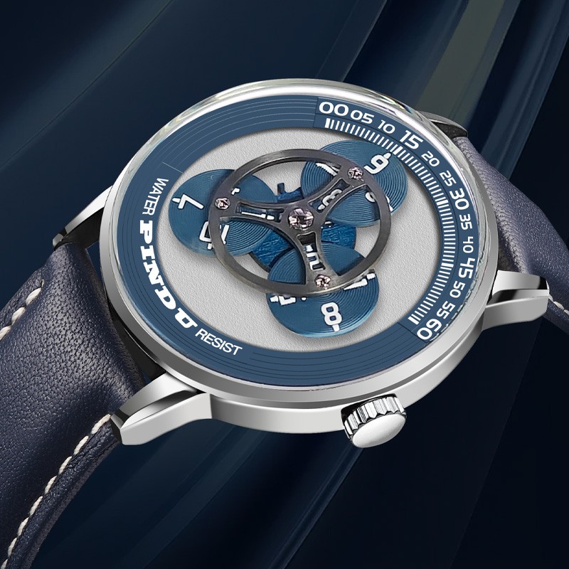 PINDU Men’s Automatic Watch Unique Rotating Disc Dial Miyota 8215 Luminous Leath
