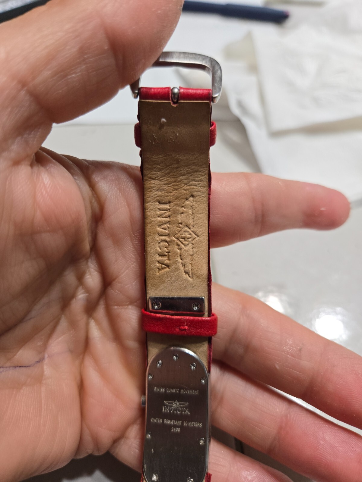 Invicta Ladies Real Diamonds Quartz Red Dial Diamond Markers Watch 2400