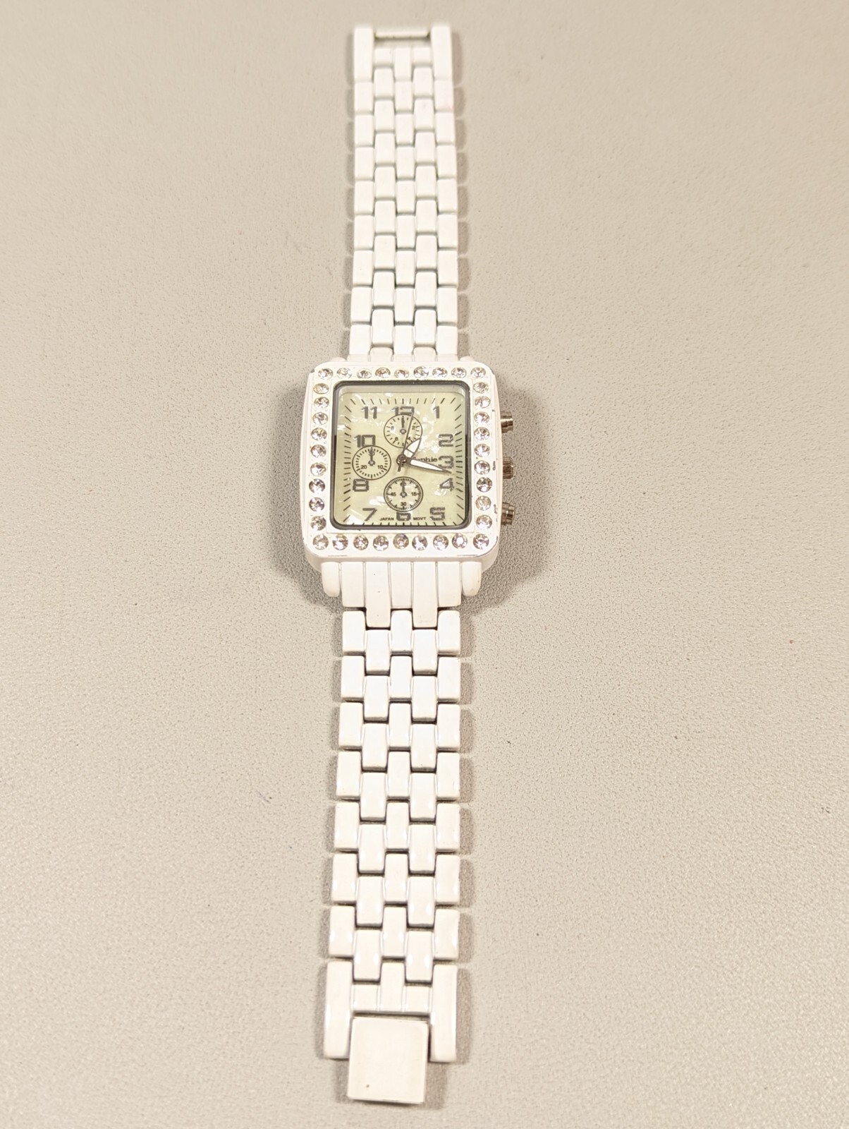 Pearlized Dial Crystal Accent White Link Bracelet Band Watch 7 Inch