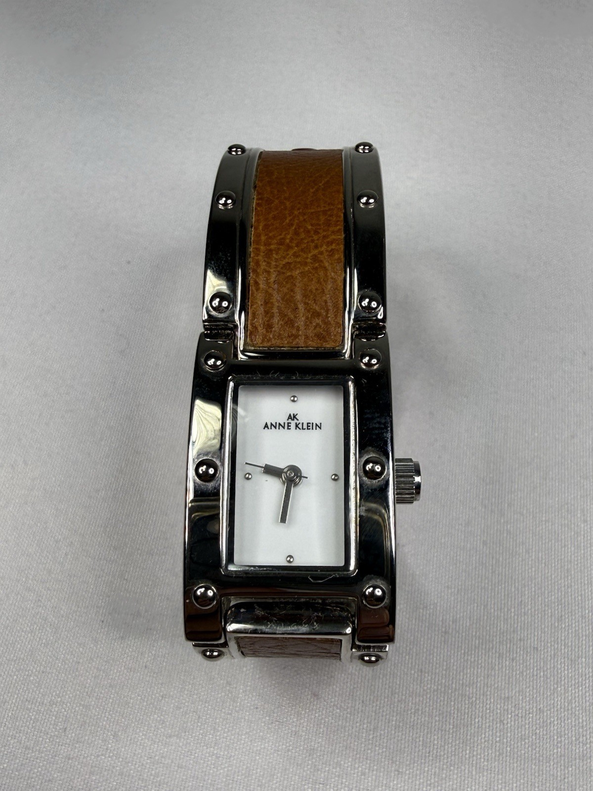 Vintage Anne Klein Art Deco Women Watch Gold Tone Brown Ostrich Leather 10/7829
