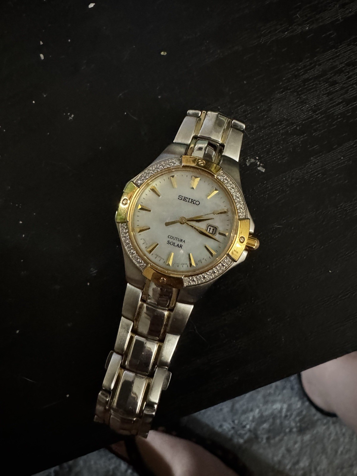 Seiko Silver Women’s Watch Two Toned With Diamonds W White Pearl Dial