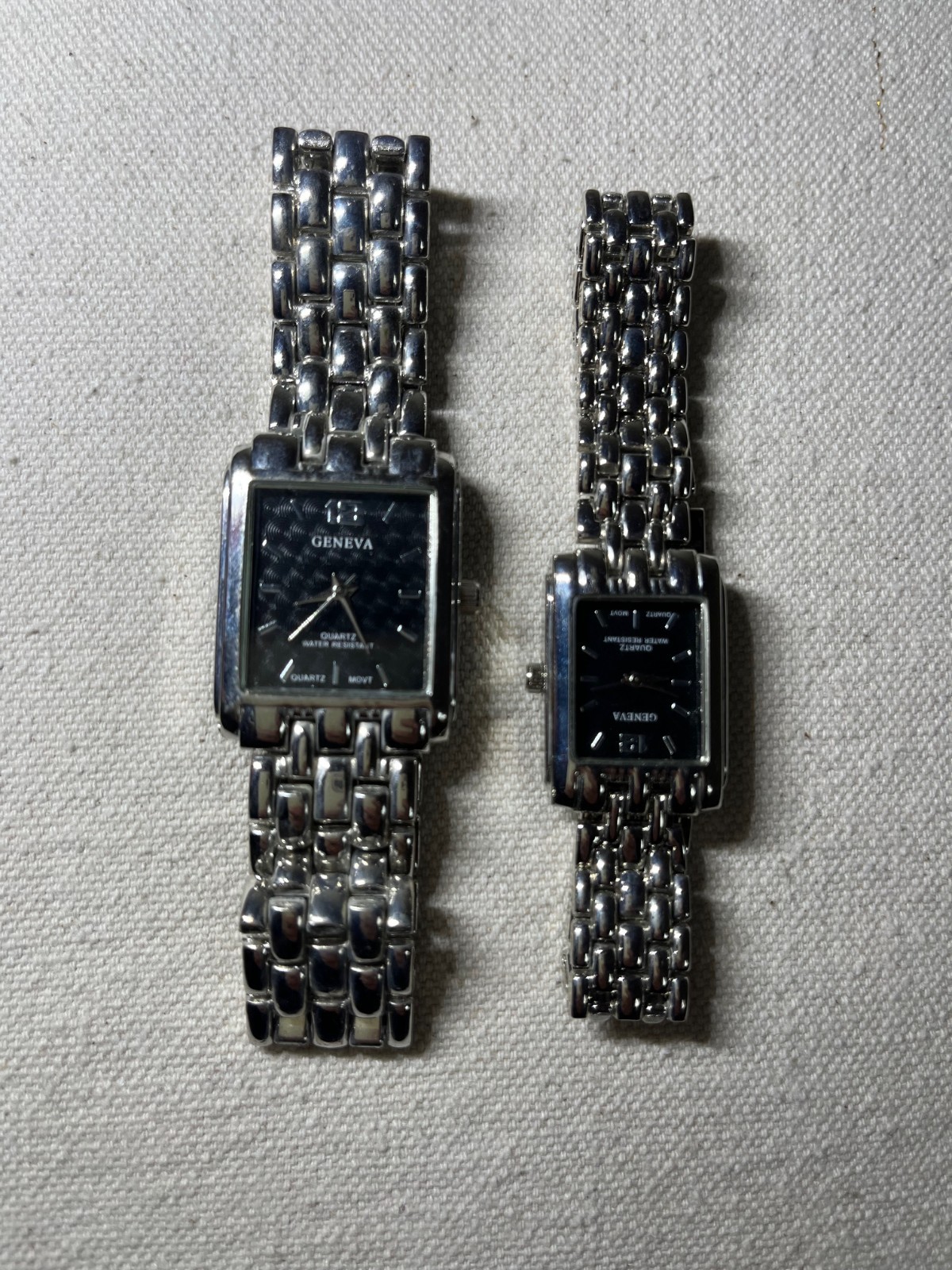 Geneva Designer Metallic Black Face Silver Tone His & Hers Watch w/ Box