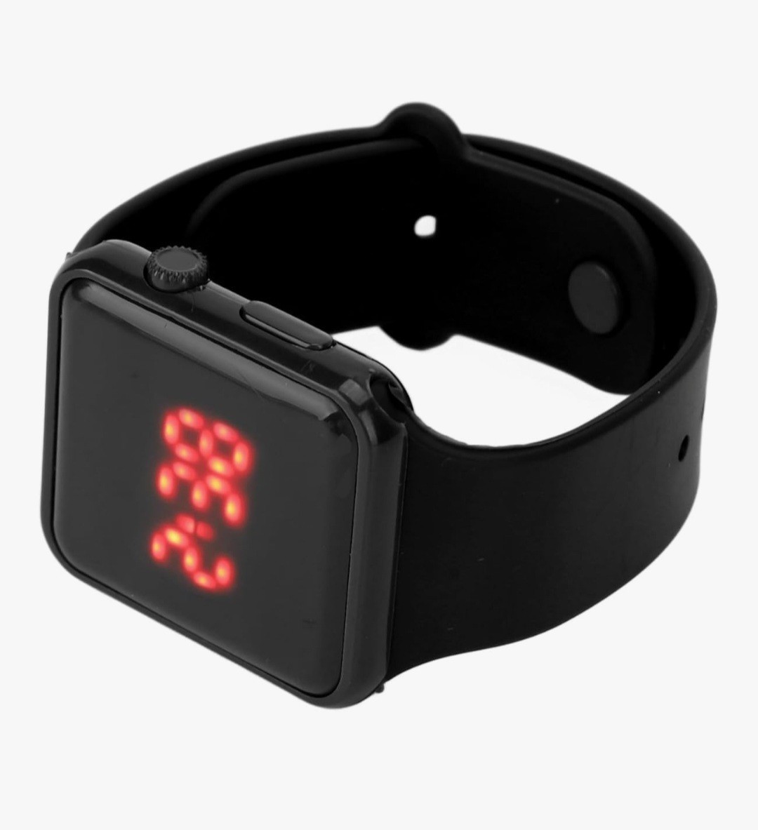 Black LED Display Digital Wristwatch Silicone Band Plastic Case Square Dial
