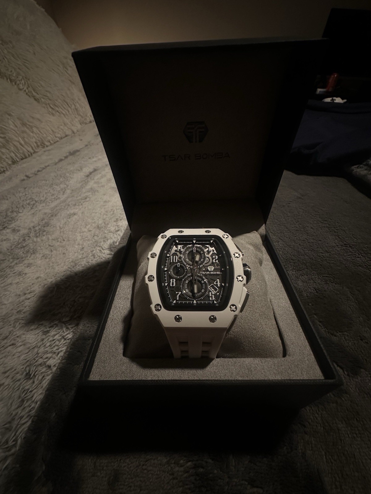 TSAR BOMBA TB8204B White Bioceramic Chronograph Quartz Watch 50m