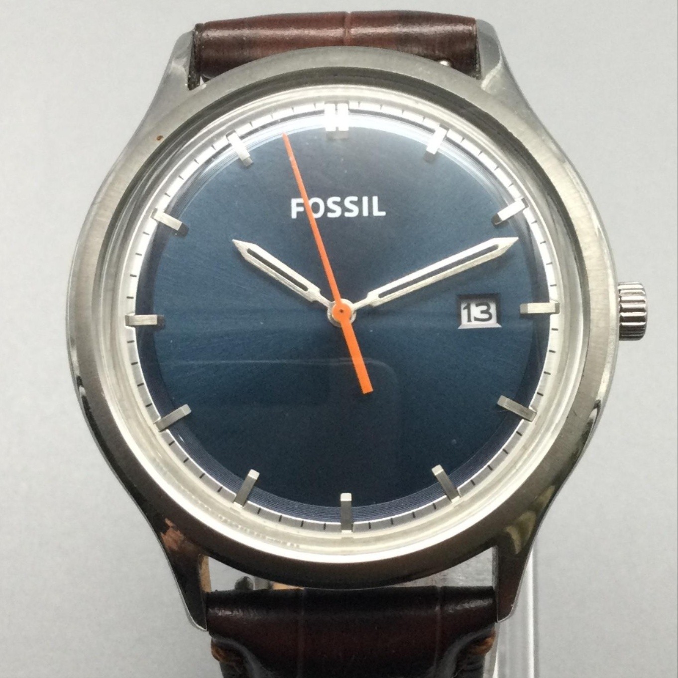 Fossil FS4709 Mens Watch 41mm Blue Dial Brown Leather Date 50M New Battery