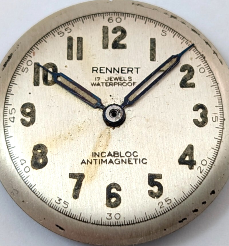 Rennert Military Dial & MISMATCHED Revue 77 27mm Watch Movement PARTS or REPAIR