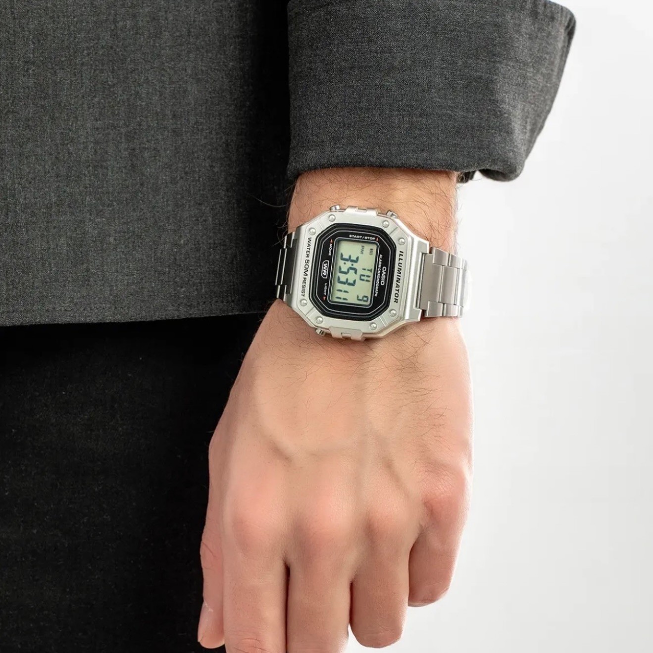 Casio Standard Digital Silver Stainless Steel Band Watch W218HD-1A