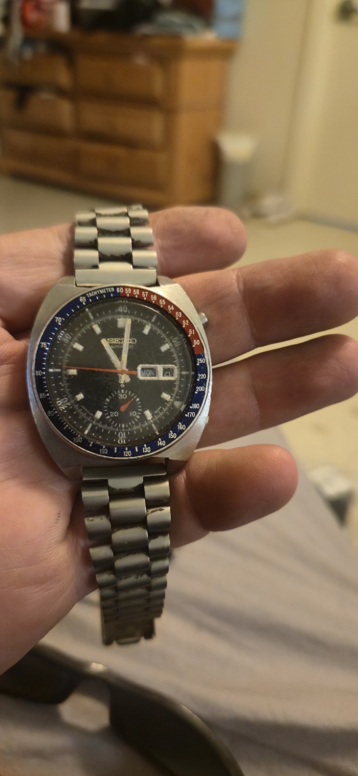 Vintage Seiko 6139-6009 Automatic Chronograph Resist Blue Pogue 7.5″ WRIST