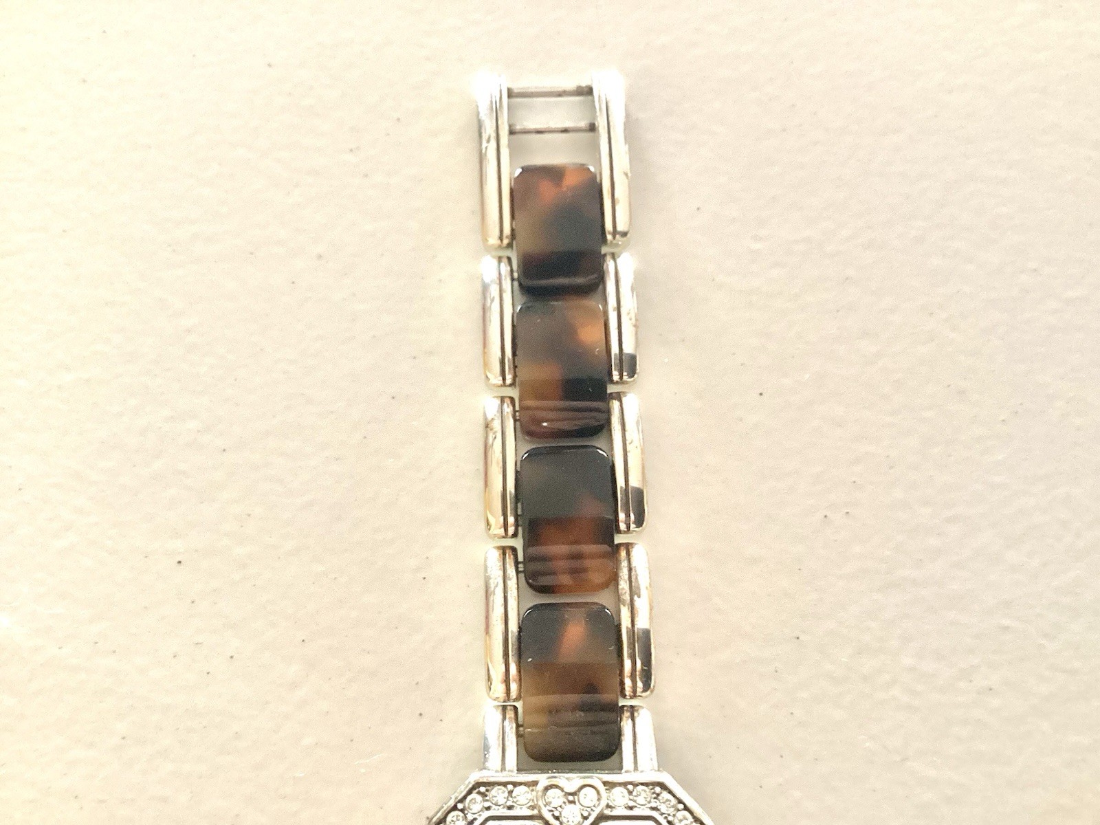 Brighton Encino Watch Tortoise Shell Clear Crystals Silver Needs Battery Small