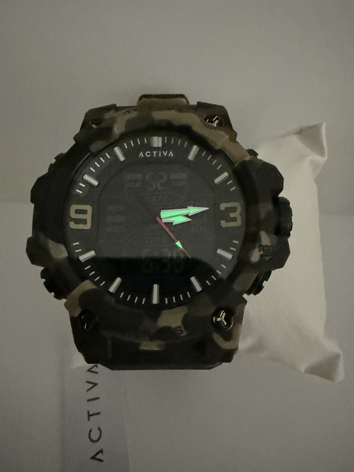 Activa Men’s Analog-Digital Camo Quartz Resin Strap Watch 5 ATM Alarm Chrono
