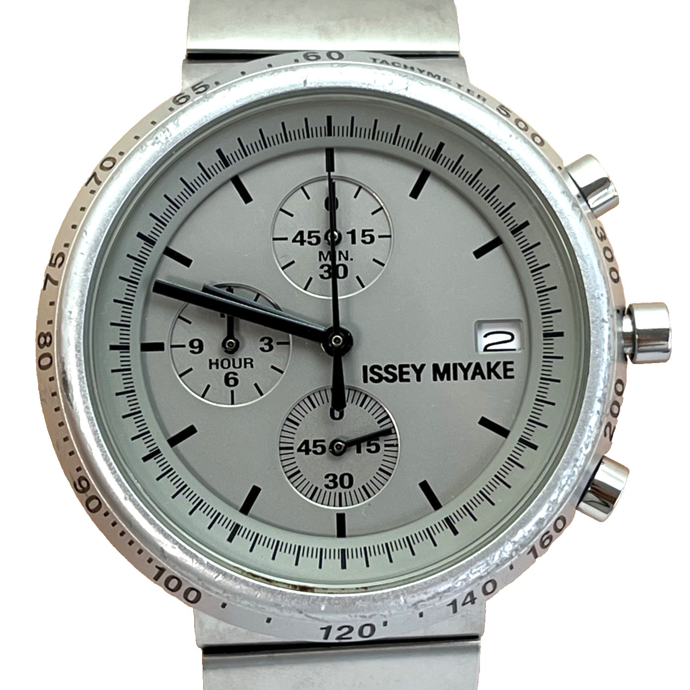 Issey Miyake TRAPEZOID NAOTO FUKASAWA Chronograph Qz Watch Tachymeter Japan#643B