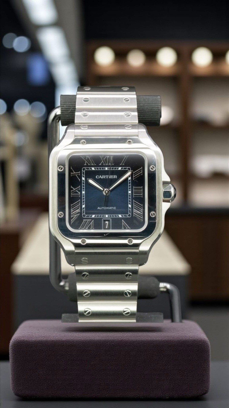 Cartier Santos de Cartier Men’s Watch Large Model Steel Auto Blue Dial WSSA0030