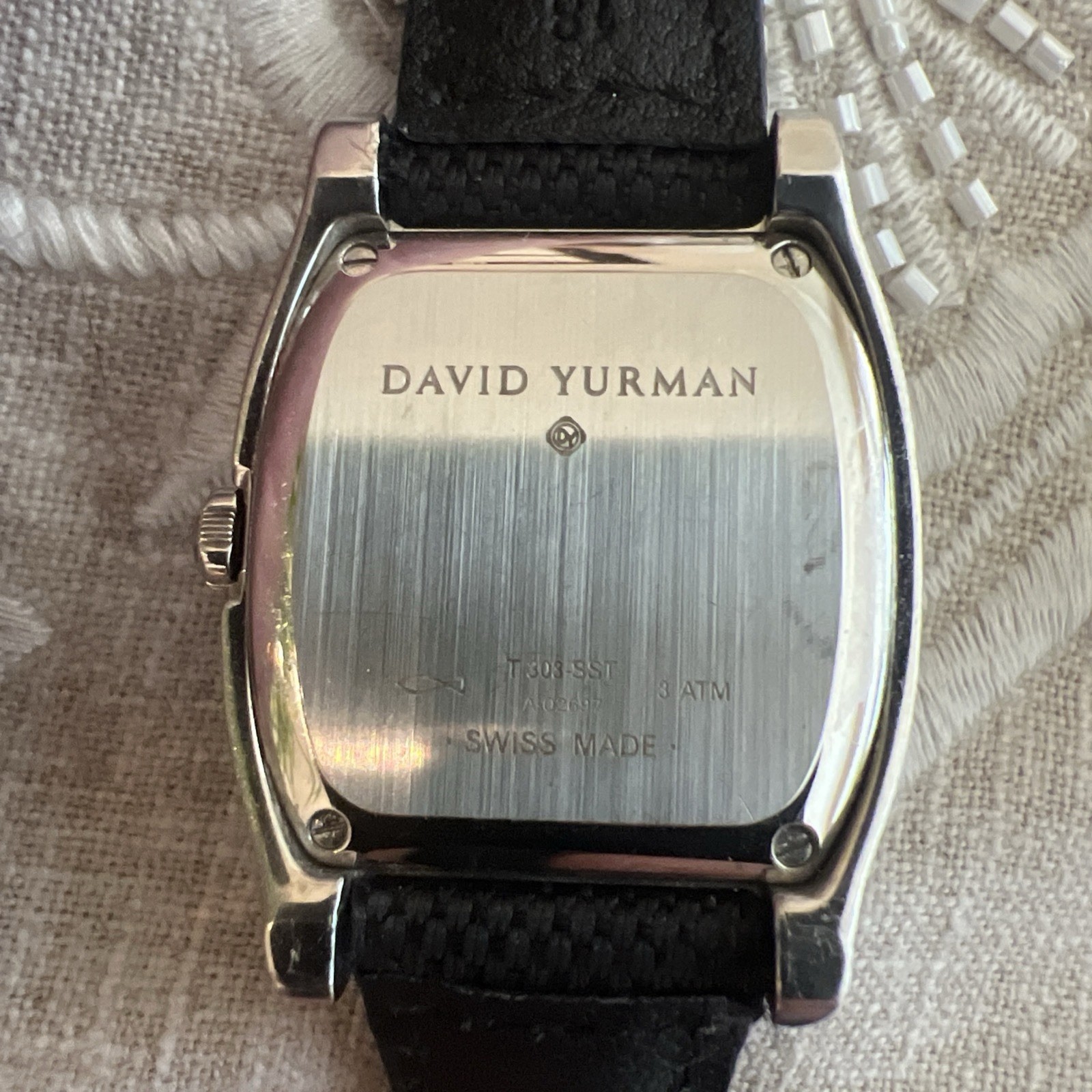 David Yurman Thoroughbred Swiss Quartz Black Dial Square Watch Black Leather 31m