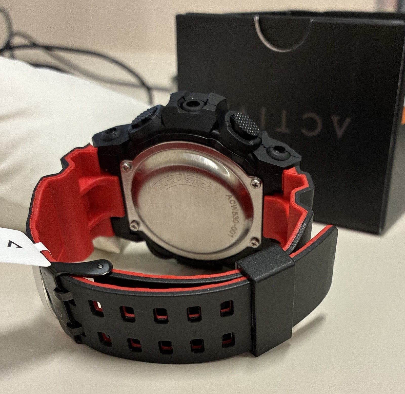 Activa Dual Time Quartz Analog/Digital Watch 56mm Black/Red Alarm