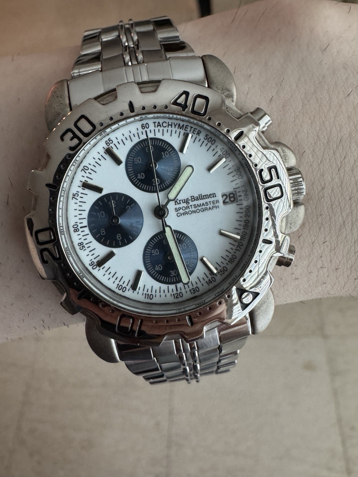 Krug-Baumen Sportsmaster Chronograph Men’s Watch Date Tachymeter 7186G WR 3ATM