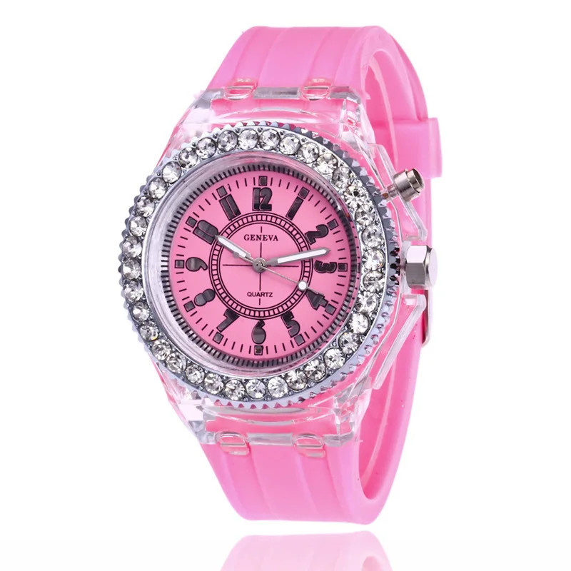 Kids Adult LED Light Flash Luminous Fashion Rhinestone Silicone Wrist Watch
